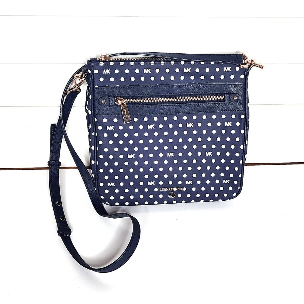 Michael Kors Crossbody Jet Set Navy Blue & White Polka Dot